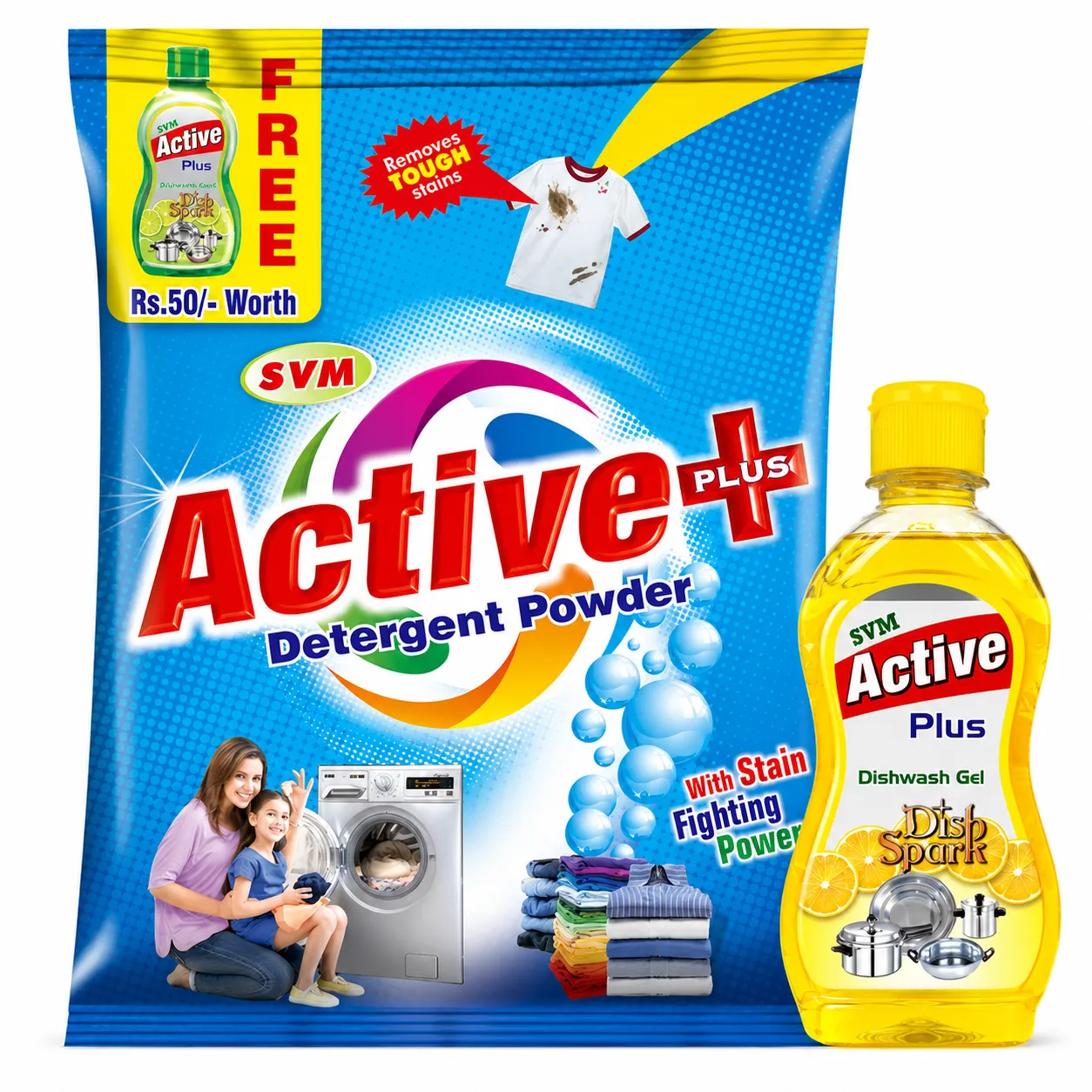 Active Plus Detergent Powder 5 kg - FREE Dish Spark Gel Rs 50