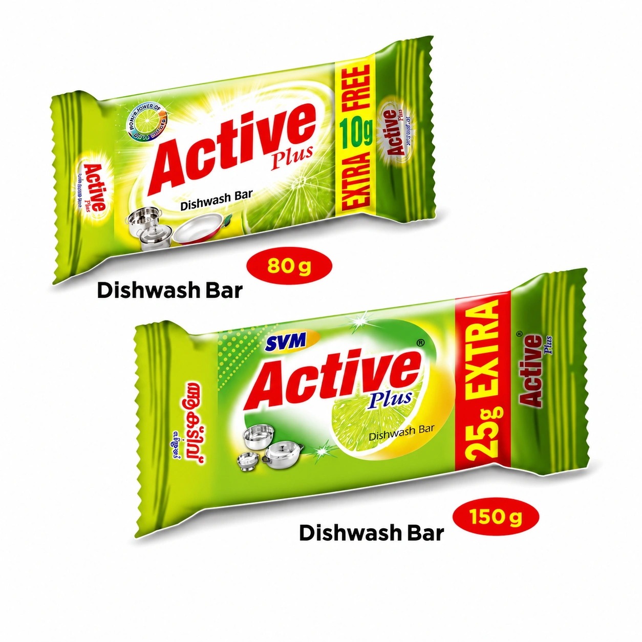 Active Plus Dishwash Bar 80 g & 150 g - Grease Cutter